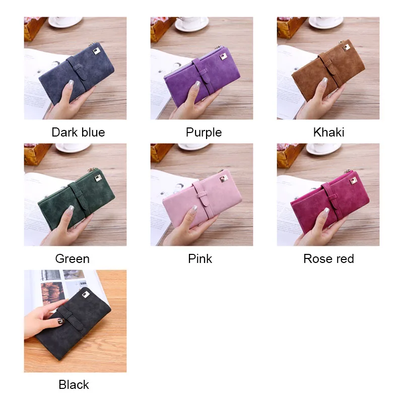 Retro PU Leather Frosted Two-fold Drawstring Ladies Long Wallet Multi-card Female clutch Large-capacity Card Holder Wallet