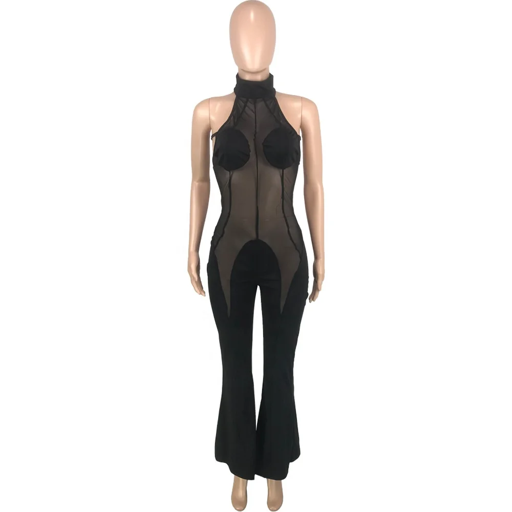 2023 Sexy club wear women jumpsuits fashion bandage see-through jumpsuit boycon one piece jumpsuits
