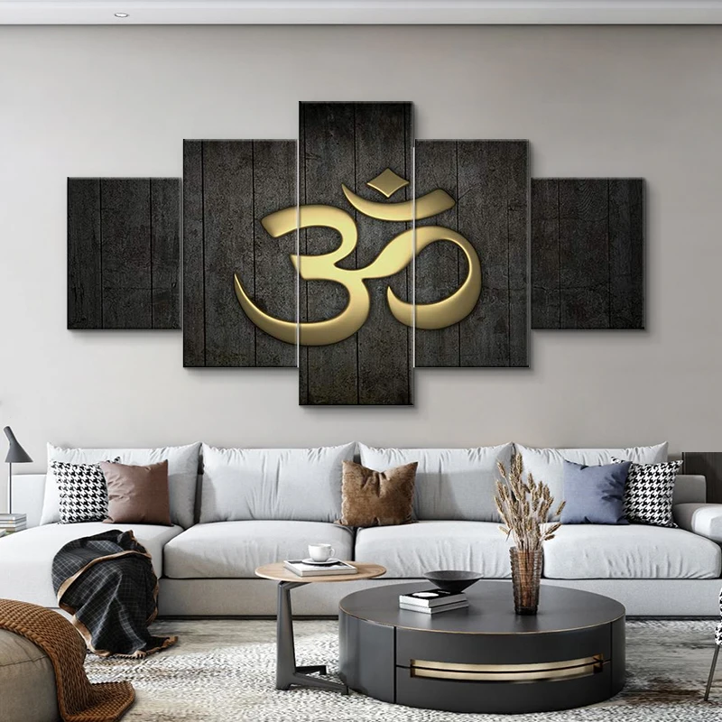 Hot sale 5 panels home decor canvas painting Muslim Islamic wall art decor painting with inner wood frame