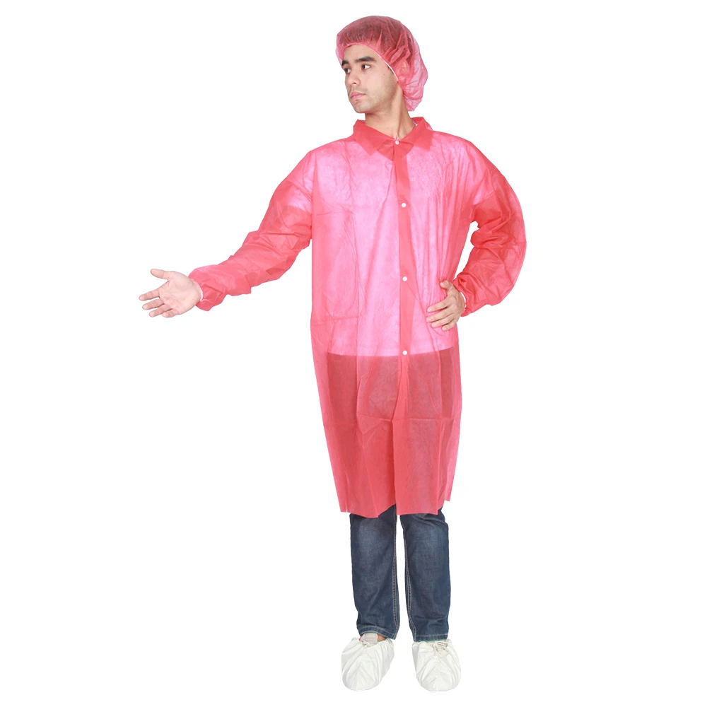 Disposable single use nonwoven lab coat collar snap bottom with pockets PP visitor clothing non-woven PP jacket with pockets