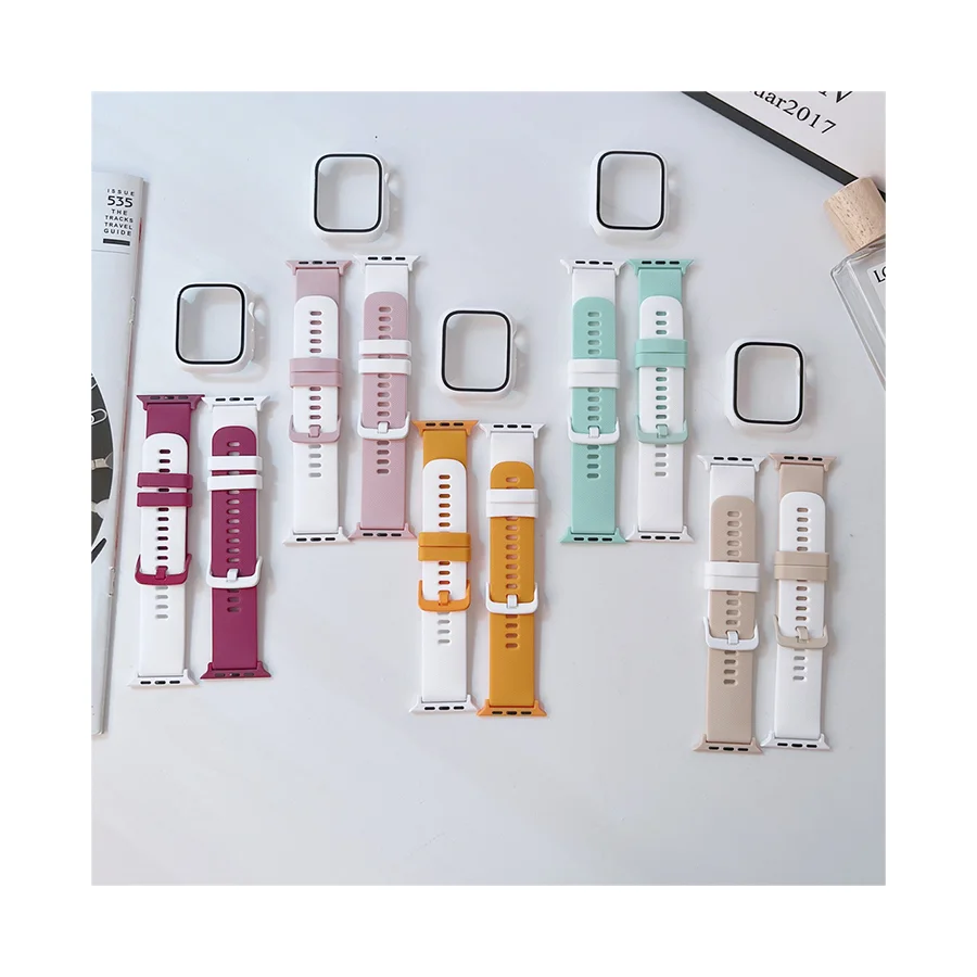 Watch represents with iwatch two-pack color-matched silicone strap plus shell film set for apple