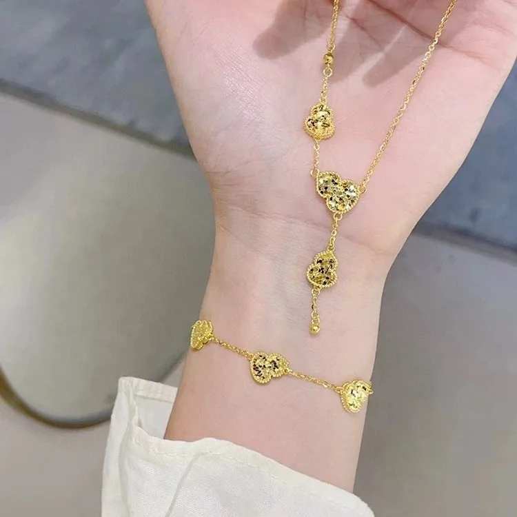 New Fashion Vintage Luxury Bridal Bracelet Necklace Classic Beads Treasure Gourd Charms Fortune Lucky Iceout PVD Gold Bracelet