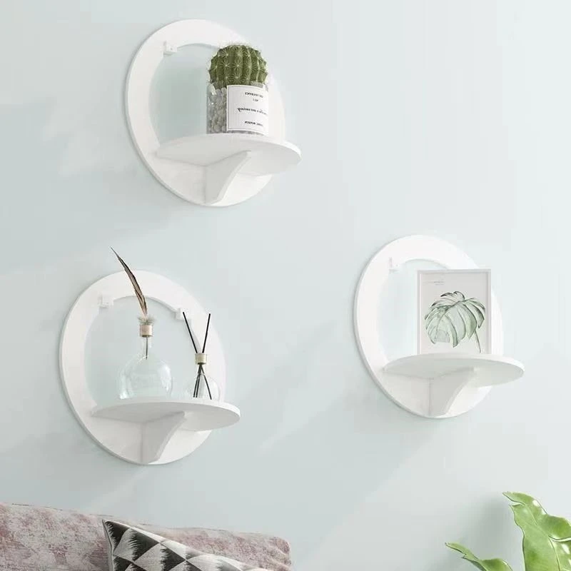 Wall Organizer Shelf Set Punch Bedside Display Stand Rack Mounted Flower Pot Holder TV Background Room Decoration