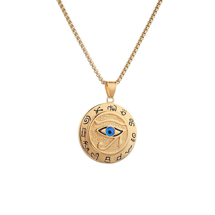 2022 Wholesale blue god eye men necklaces 316 stainless steel gold plated eye of horus ancient egypt pendant jewelry necklace