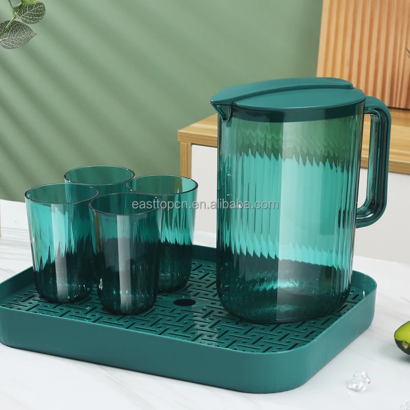 New arrival drink ware BPA free food grade transparent plastic pitcher lemon coffee Tea kettle drinking water jug Set with cups