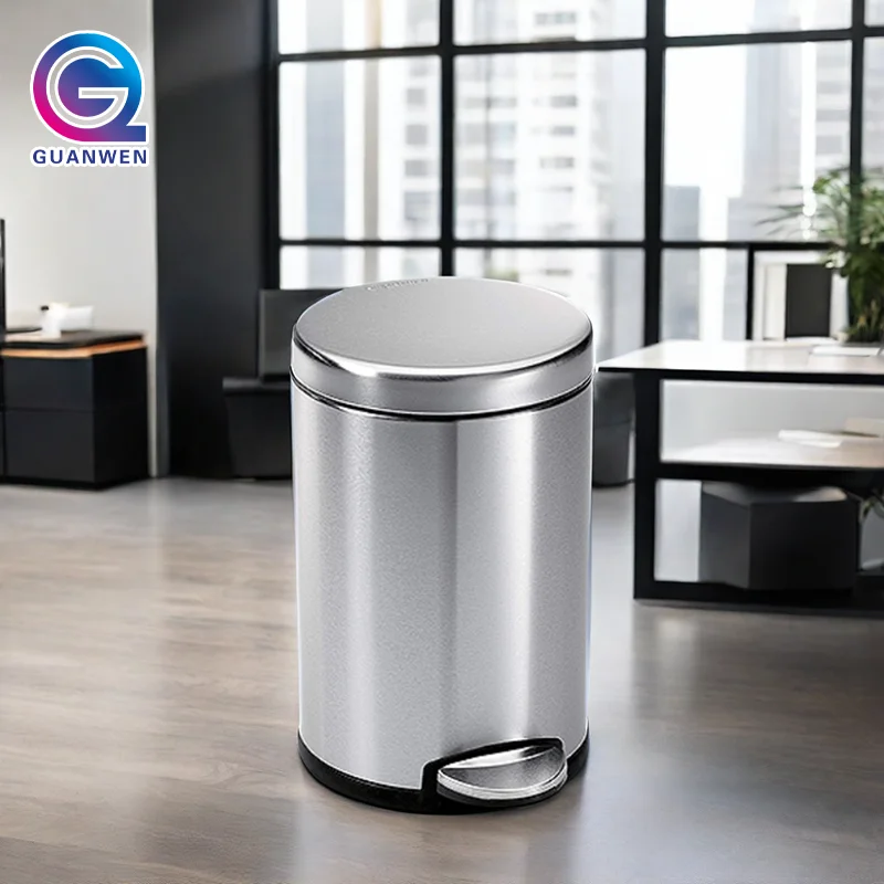Eco-Friendly round Stainless Steel Step-On Trash Can with Pedal Paper Basket Induction Structure for Kitchen Use