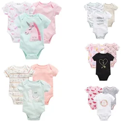 Wholesale Newborn Summer Baby Girls Unicorn Clothes 3 pcs Short Sleeve Cotton Body onesie newborn baby rompers