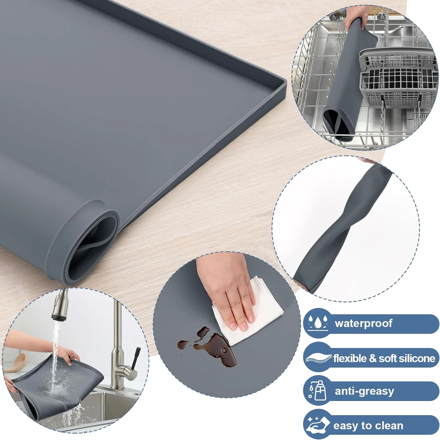 23.6' x 19.7' Heavy Duty Waterproof Silicone Rubber Mat for Laundry Machine and Dryer Top Protector Mat