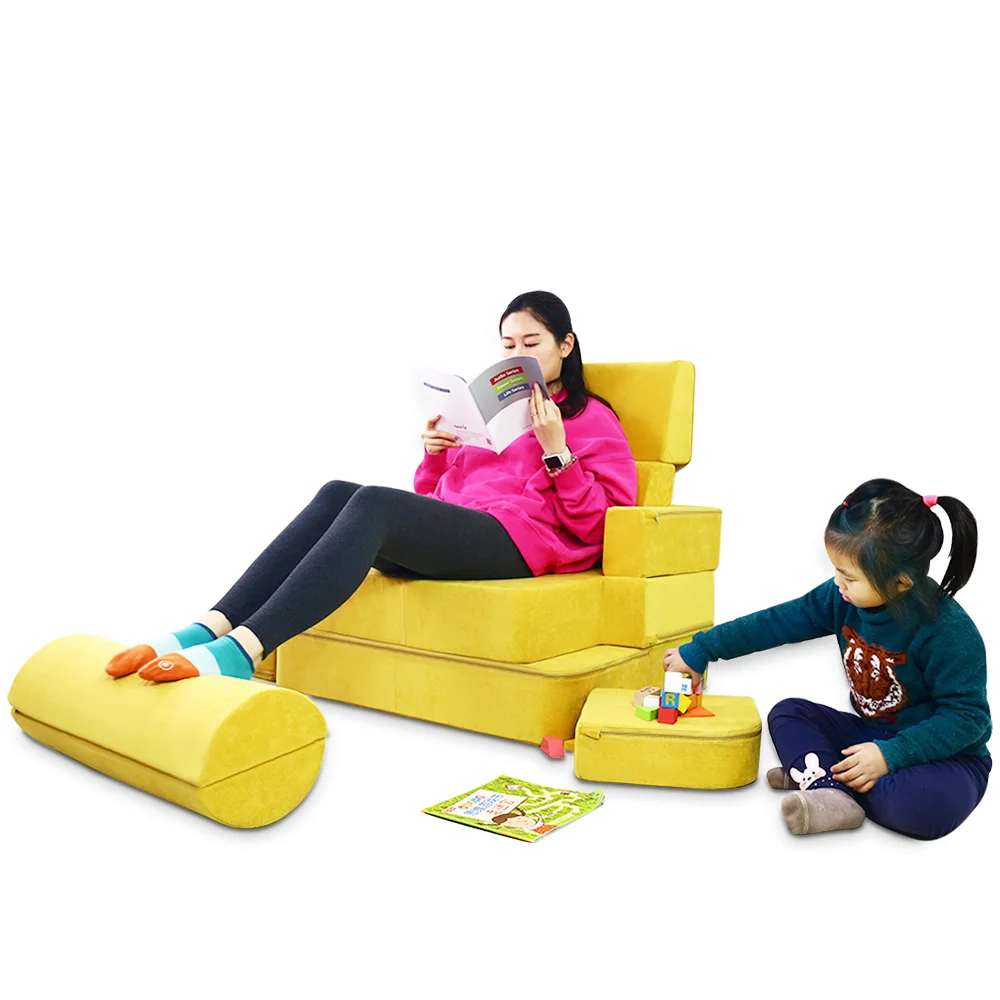 
2021 micro-suede cover foldable children nugget play foam couch magnetic with waterproof liner 