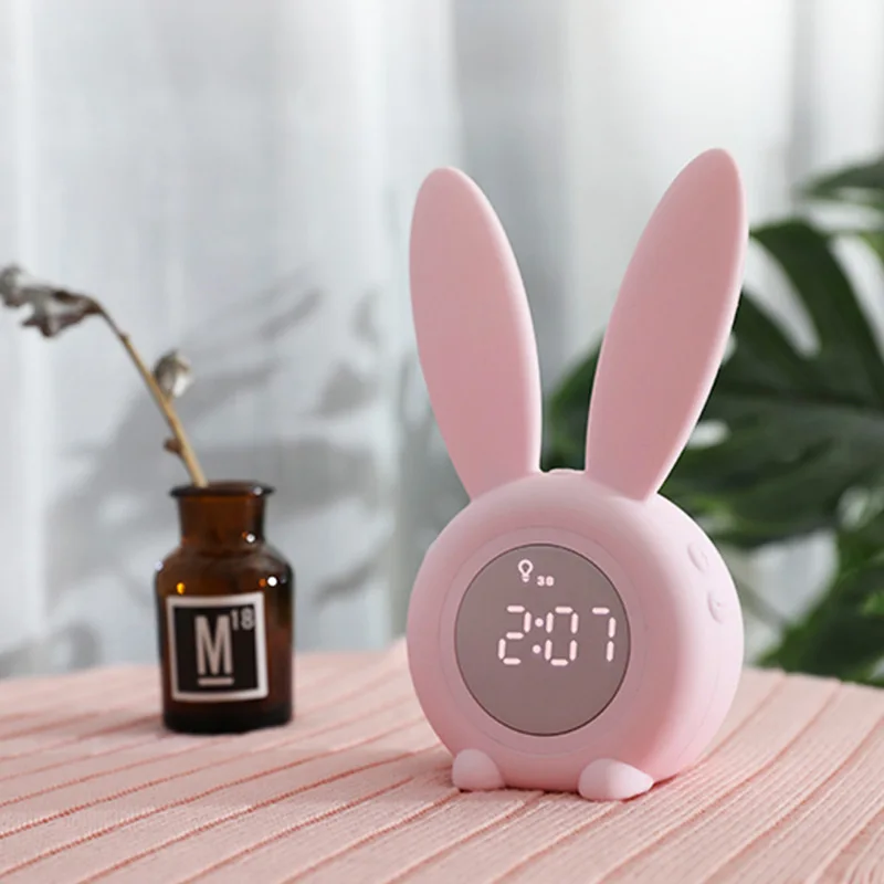 Electronic LED Display Bunny Ear Cute Rabbit Night Lamp LED Digital Alarm Clock