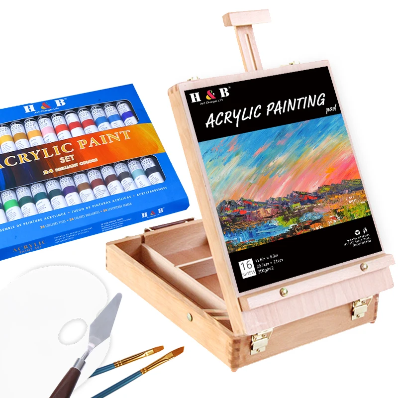 Professional Supplies 30 pcs  acrylic Paint Set with 24  Paints and acrylic Brushes painting knives paint palette  Acrylic pad