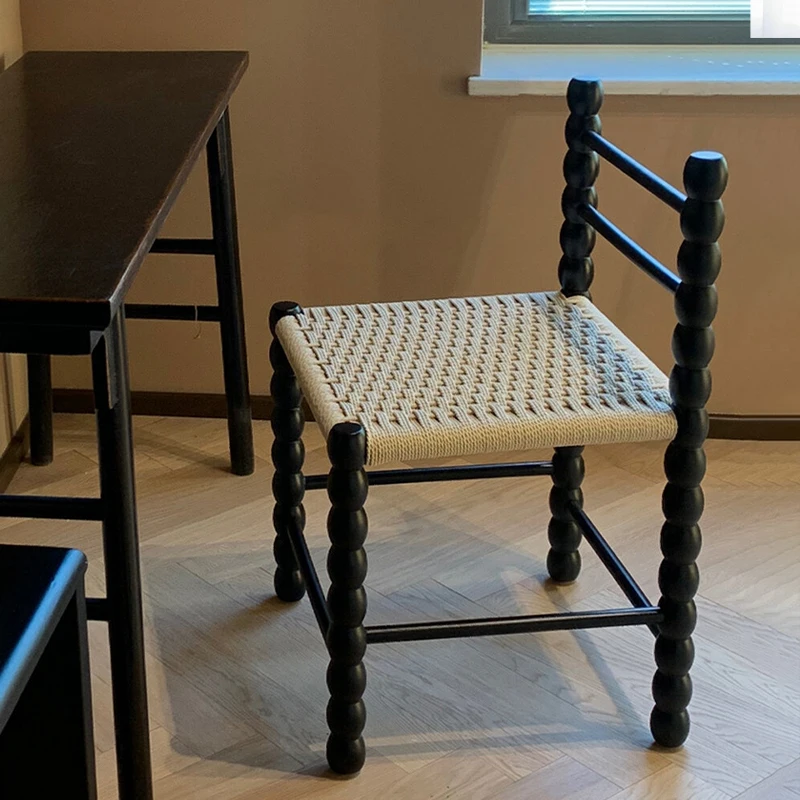 Modern Wood Ladder Back Side Chair with Low Back Paper Cord Woven Chair Bench Shoe Stool for Kitchen Dining Room Furniture