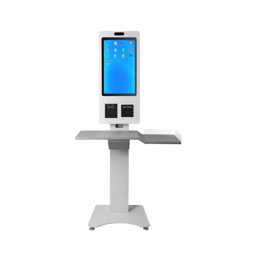 32-Inch High Visibility Touch Screen Kiosk with Functionality Including Camera Printer QR Scanner for POS Applications