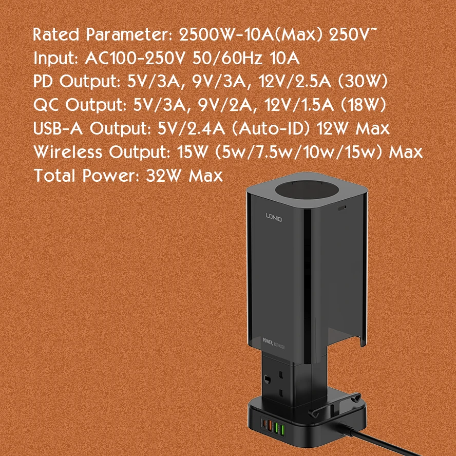 Удлинитель питания LDNIO SKW6457 6 розеток USB 15 Вт