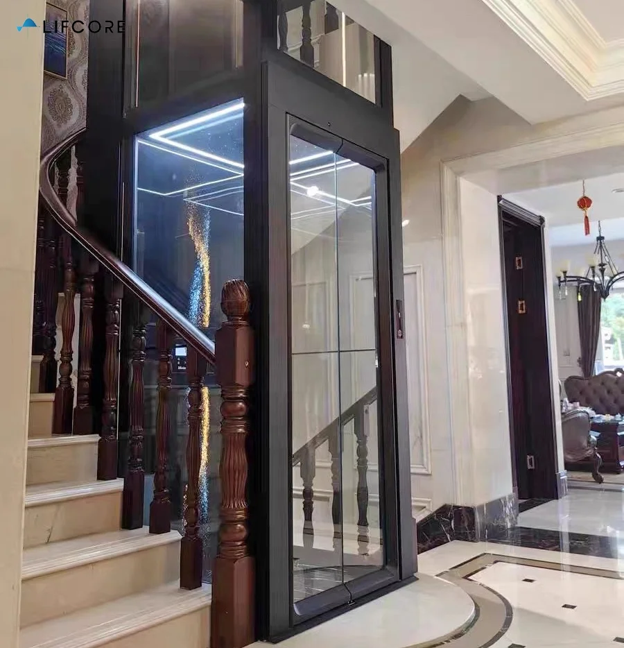 Hydraulic lift home elevator with side opening elevator cabin