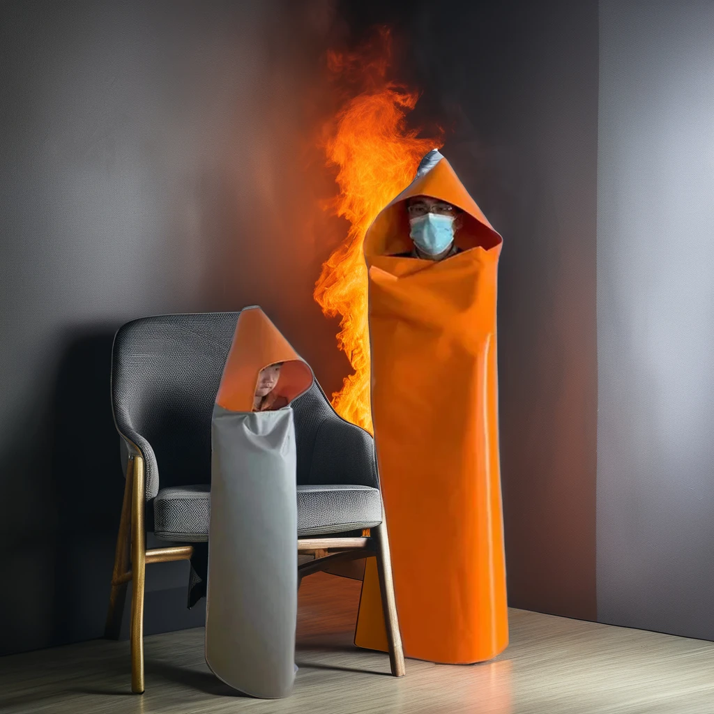 Adult size 1.6 * 1.2m fiberglass emergency escape fireproof cloak with reflective stripes