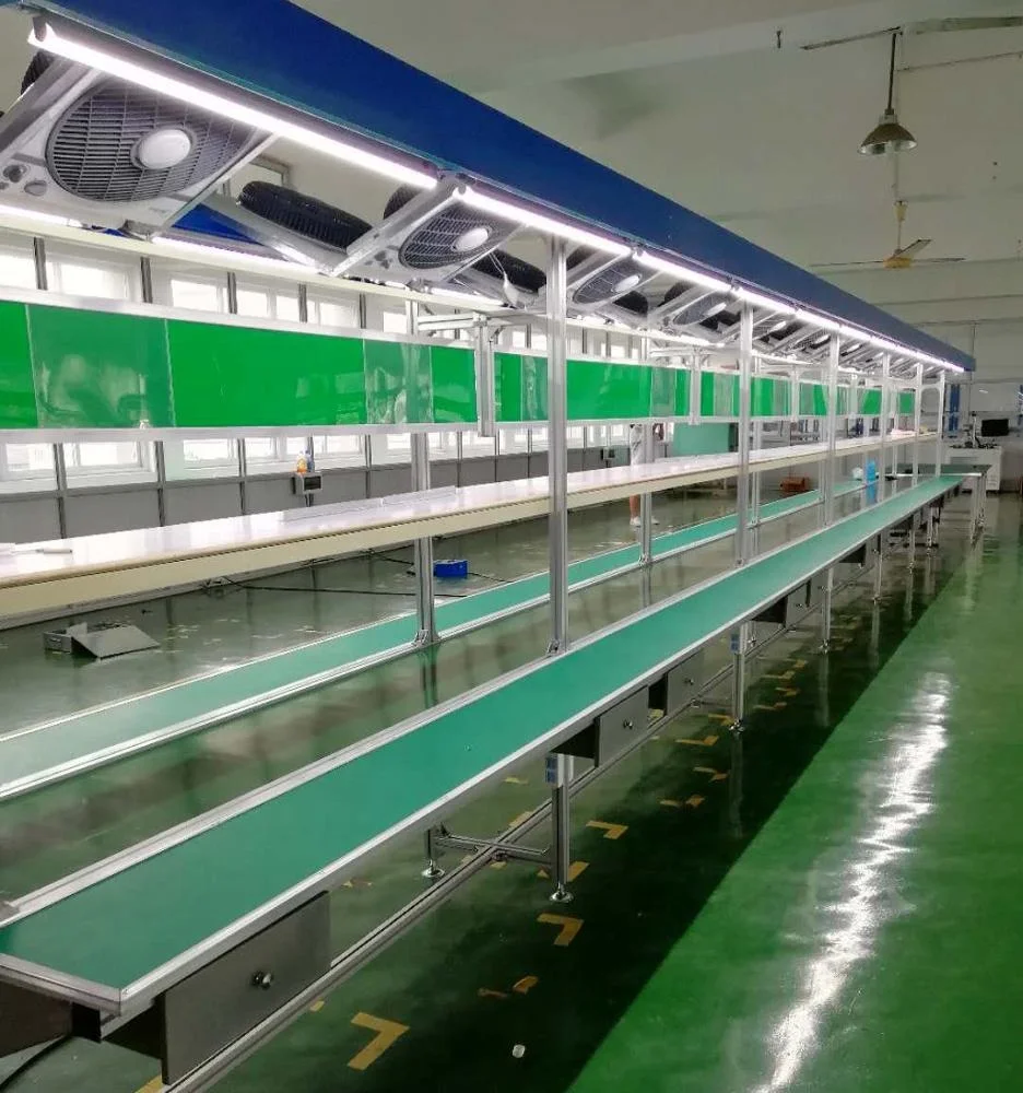 Customized Mash LED Lights Parts Electronics Products TV Working Table PU PVC SS Mesh Belt Conveyor Assembly Production Line