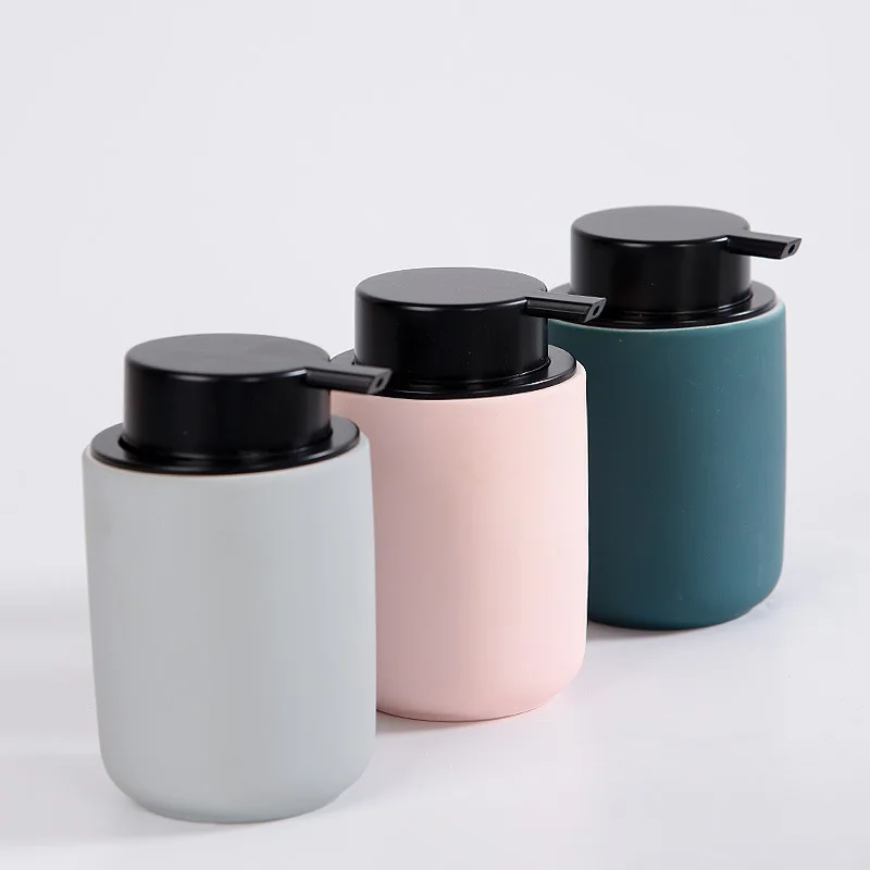 Wholesale Hot Selling Nordic Custom Pink Grey Green Hotel Ceramic Bathroom Accessories Lotion Bottle Liquid Soap Pump Dispensers