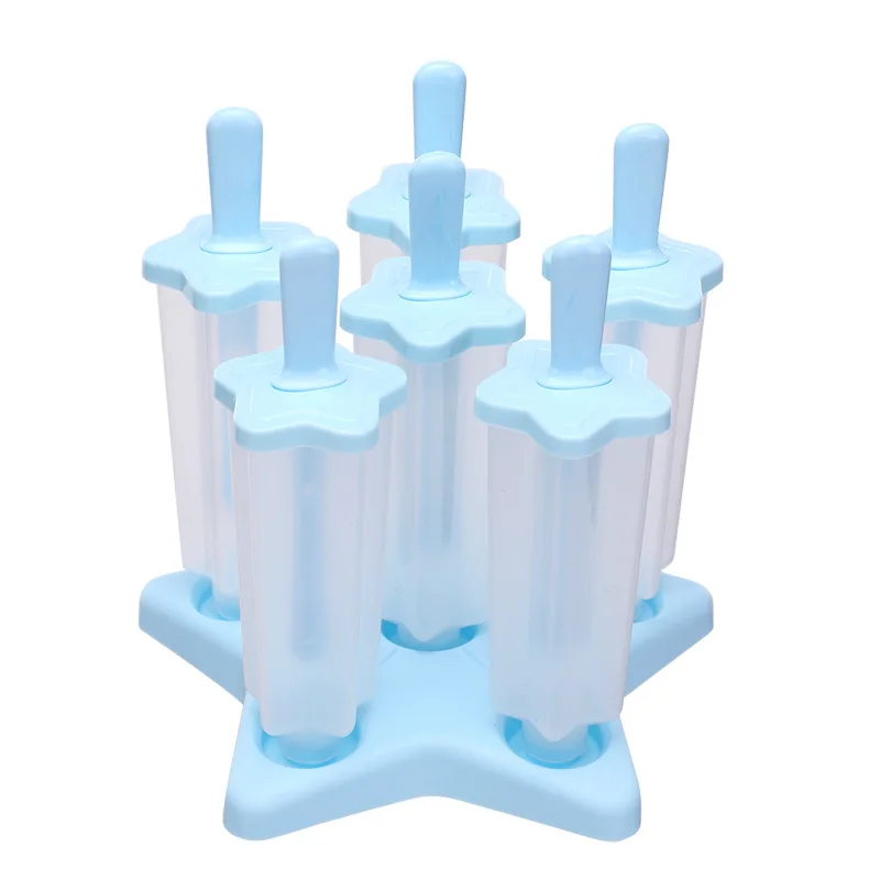 6 Cells Ice Popsicle Mold Plastic Ice Cream Mold Cube Tray with Lid Reusable Mould with Stick DIY Ice Lolly Mould