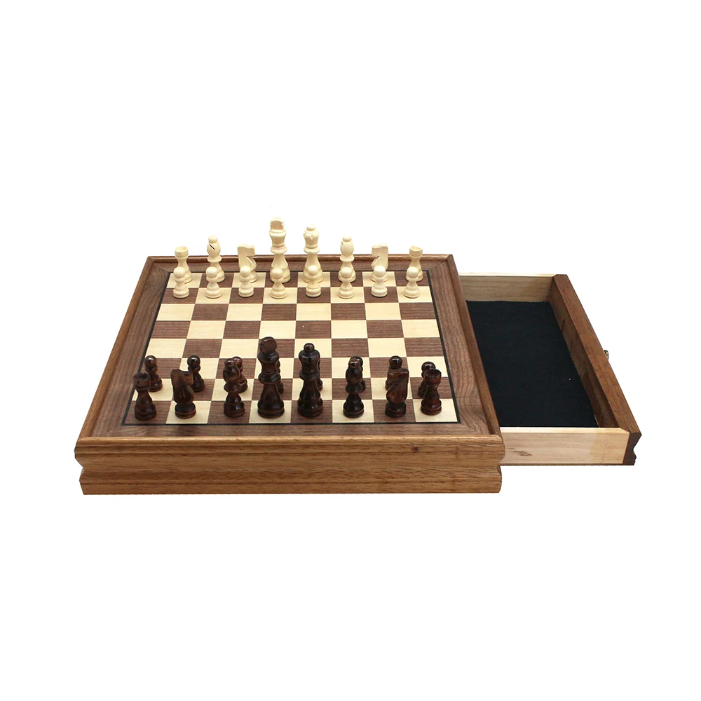 15in wooden chess board with chess box chess pieces for kids and adults with drawer