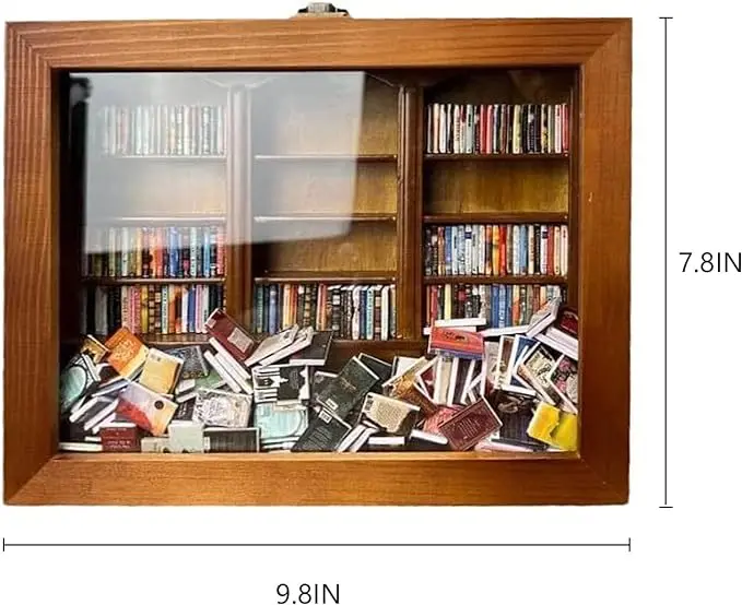 Shake Away Anxiety Bookshelf Mini Anti-Anxiety Bookshelf Ornament For Desktop Decor Stress Reliever Wooden Library Birthday Gift
