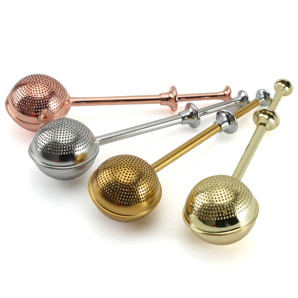 Professional Pushing Handle Ball Shape Stainless Steel Tea Strainer Tea Infuser for Brewing Loose Leaf Tea