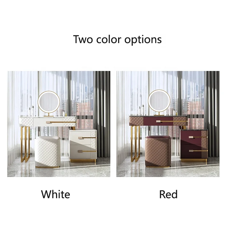 modern bedroom furniture White leather dressers MDF cabinet with mirror and stool dressing table for home hotel