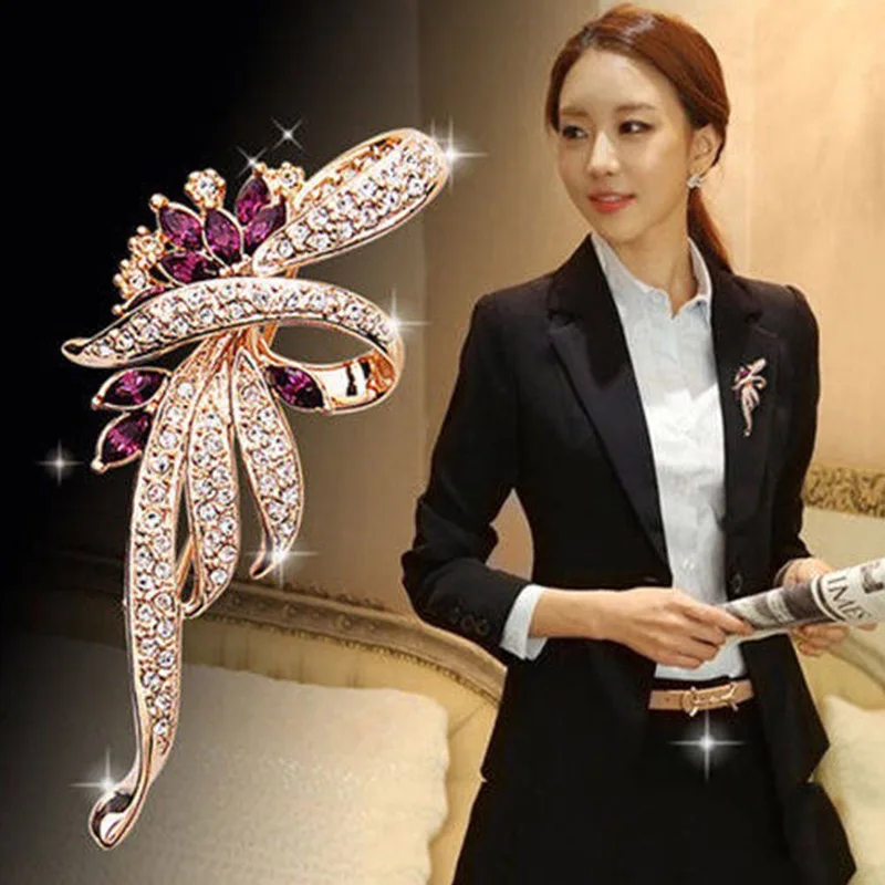 Crystal Flower Brooch Rhinestone Jewelry Women Wedding Hijab Pins Alloy Popular Lapel Brooches