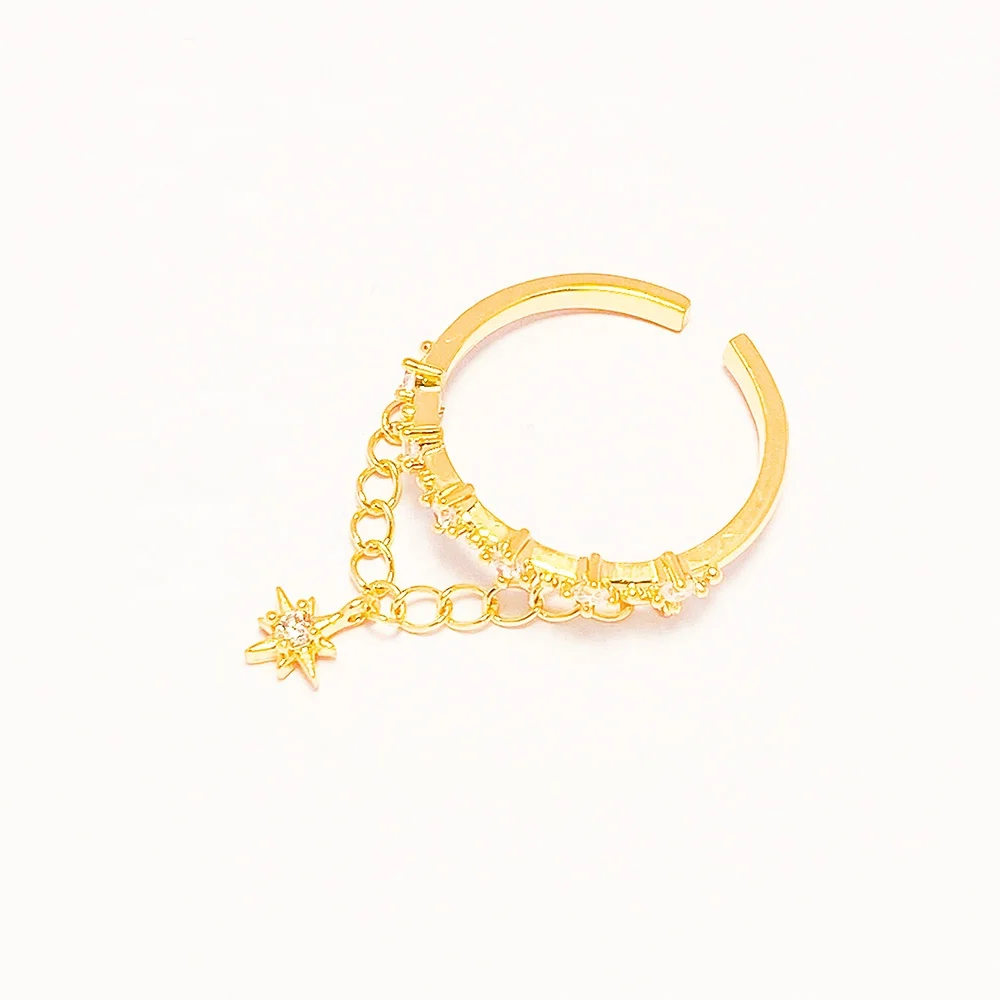 New Design Gothic Punk Open Star Charms Pendants Link Chain Ring Chunky Band Knuckle Open Rings Jewelry for Women and Girls