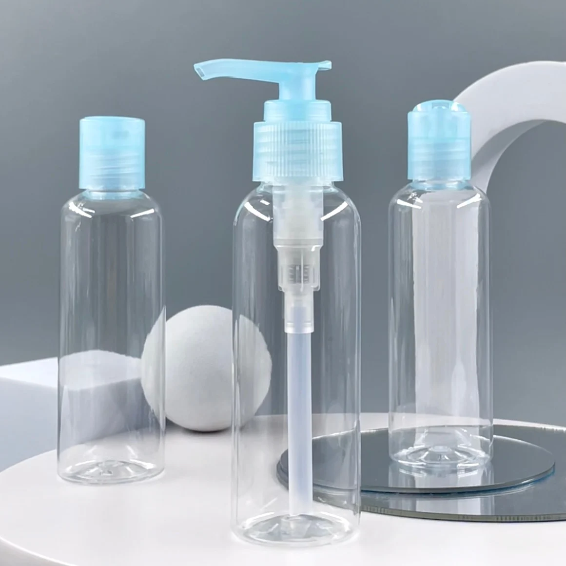 New Design Customized Cosmetic and Skin Care Containers Travel Kit including 100ml 80ml Plastic Bottle and 10ml Cream Jar