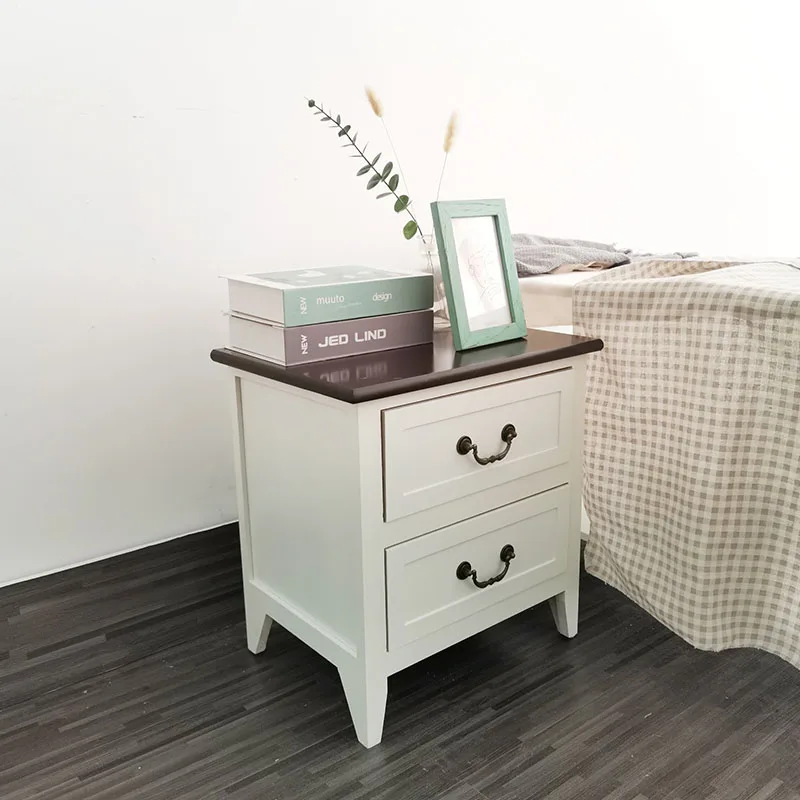 All Solid Wood Bedside Table Simple And Modern Small Storage Cabinet White Double Drawer Bedside Table Without Installation