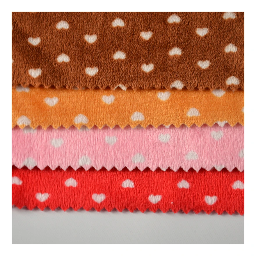 Colorful Heart Design 100% Polyester Screen Printed Soft Velboe Fabric