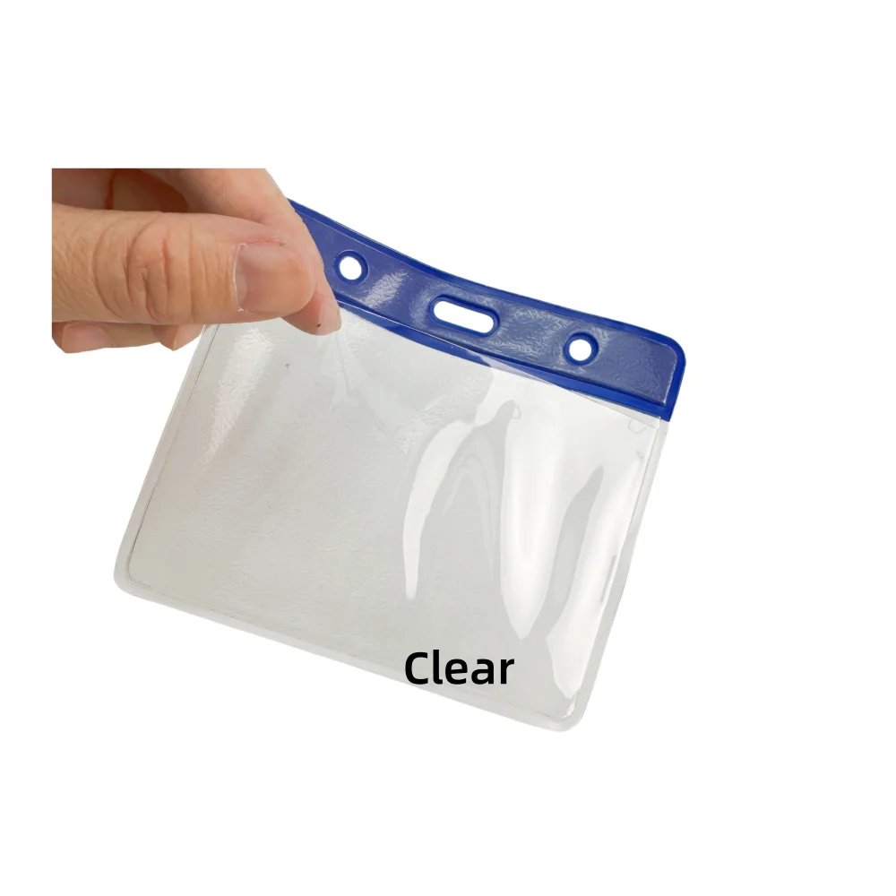 Bestom Horizontal Vinyl Badge Holder with Color Bar Top - Great for Color Coding Access and ID Card Holder