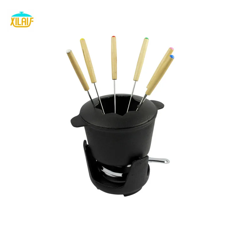 Cast Iron Fondue Set Hot Pot for Cheese Chocolate Ice Cream Meat Cooking Pot  Meat Fondue Sets