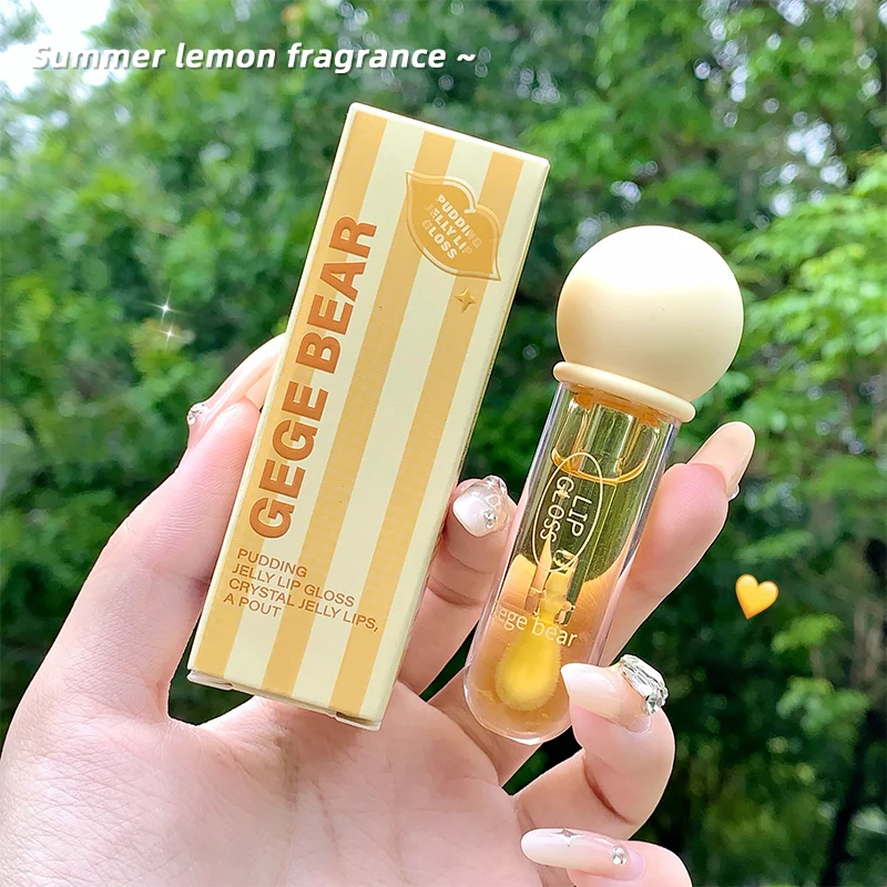 Moisturizing Lip Oil Non-Sticky High-Shine Tinted Lip Balm GEGE BEAR Natural Shiny & Shimmer Pudding Jelly Cute Lip Gloss