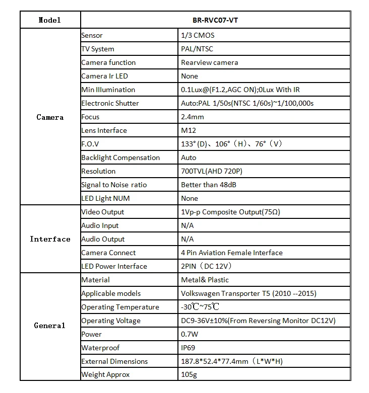 Car Rear View Camera For Volkswagen Transporter T5