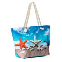 Wholesale Women Thick  Fabric Long Strap Big Shoulder Beach Canvas Tote Bag With Rope Handle