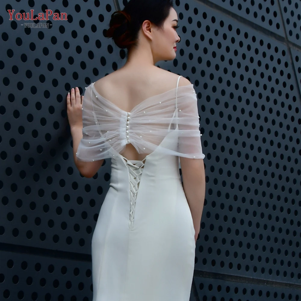 YouLaPan VG73 Ladies Soft Mesh Pearl Shoulder Decoration Party Accessories Bridal Dress Off Shoulder Tube Top Bolero