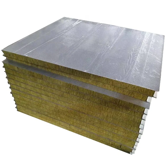 Rock wool machine-made sound absorbing acoustic panels with 0.5-1mm thickness metal board for stadium