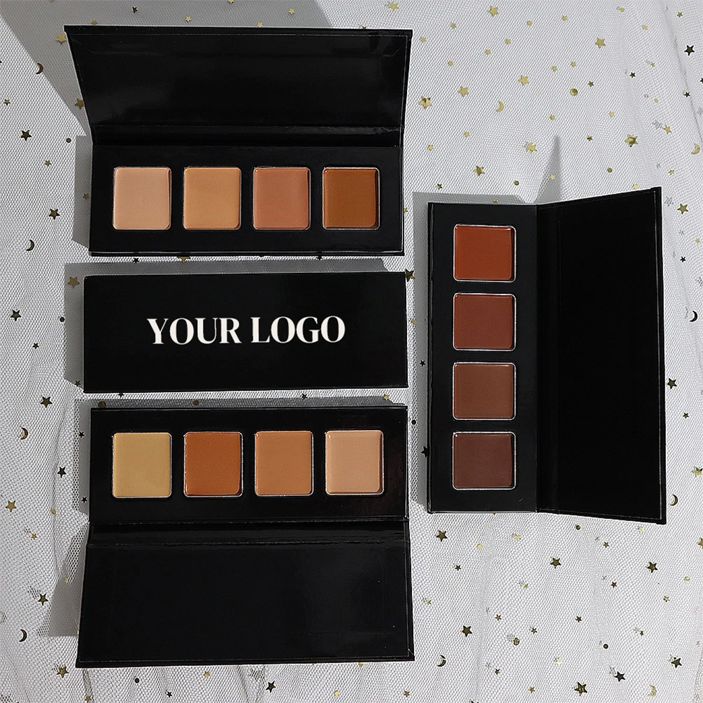 Private Label DIY 4-colored Concealer Cream Palette Long Lasting Waterproof Brighten Face Concealer Cosmetics Bulk Custom