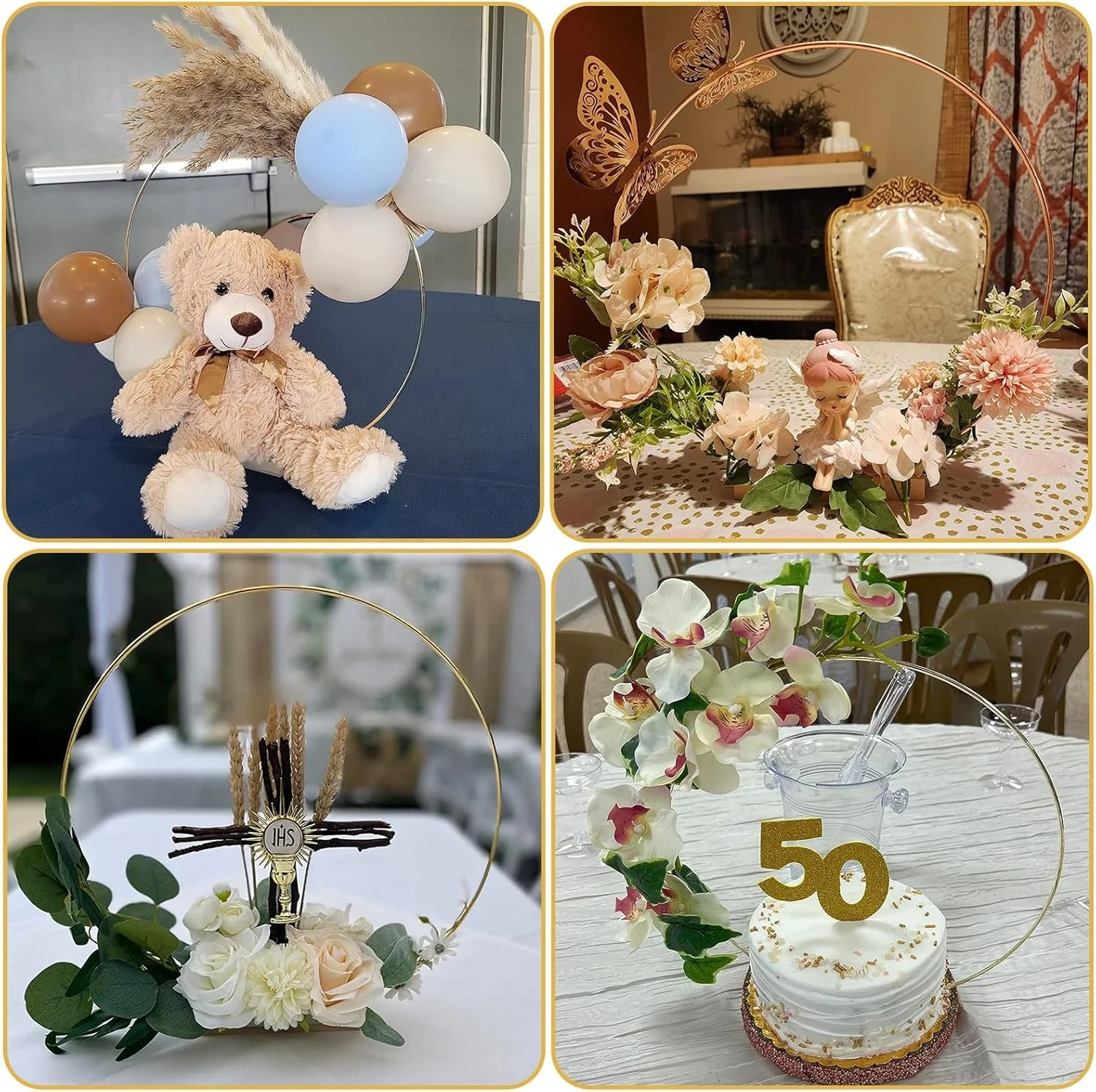 14 Inch Metal Floral Hoop Wedding for Table Wreath Rings Large Gold Craft for Making Decor Dream Catcher and DIY Wall Hanging
