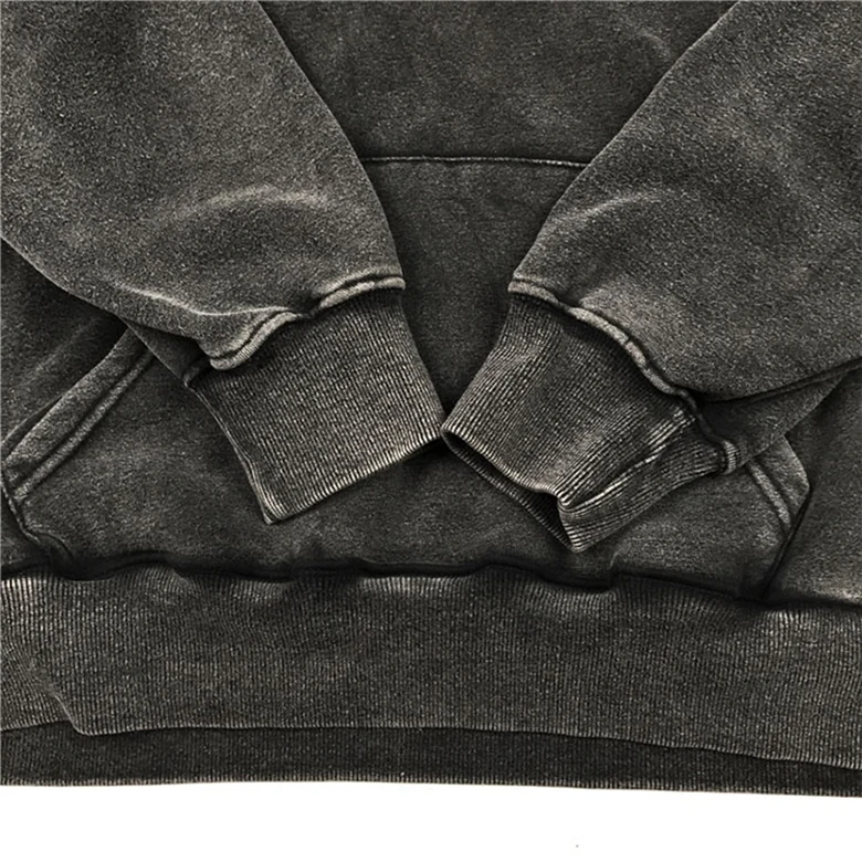 Custom logo hoodie stone new fashion wash black acid wash hoodie oversize distressed hoodie