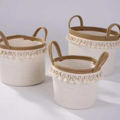 Baby Diaper Storage Baskets With Handles Cotton Rope Storage Box Kids Room Organizer