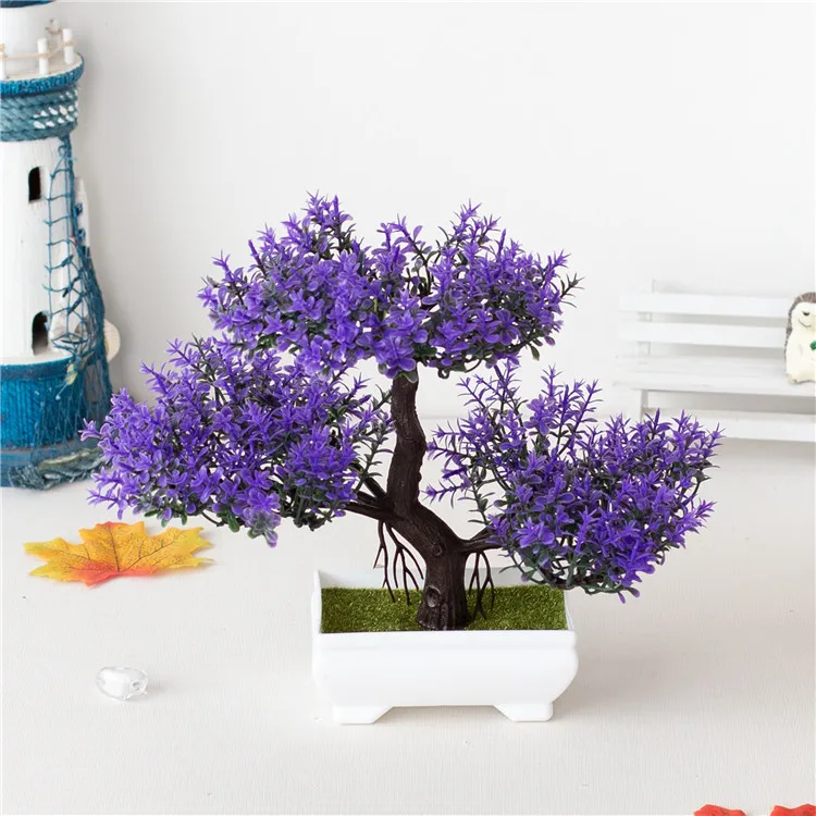 3 Fork Bonsai Plastic Green Plants Artificial Small Pine Tree Potted For Home Office Decor