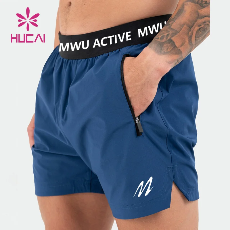Custom logo on waistband polyester pockets Split hem pour hommes sports active mens workout gym Athletic shorts for men