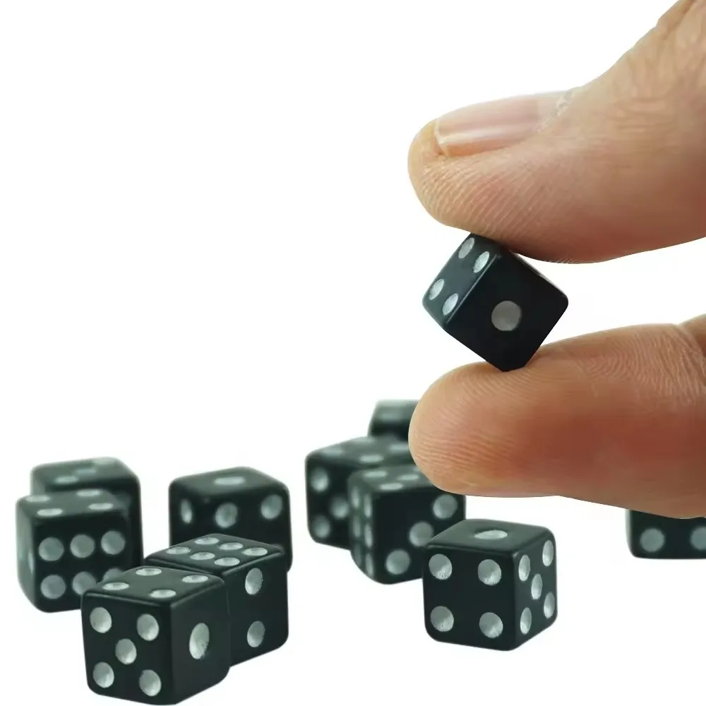 wholesale custom 10mm black acrylic dice with white dot square d6 sided with straight corner for casino card board games
