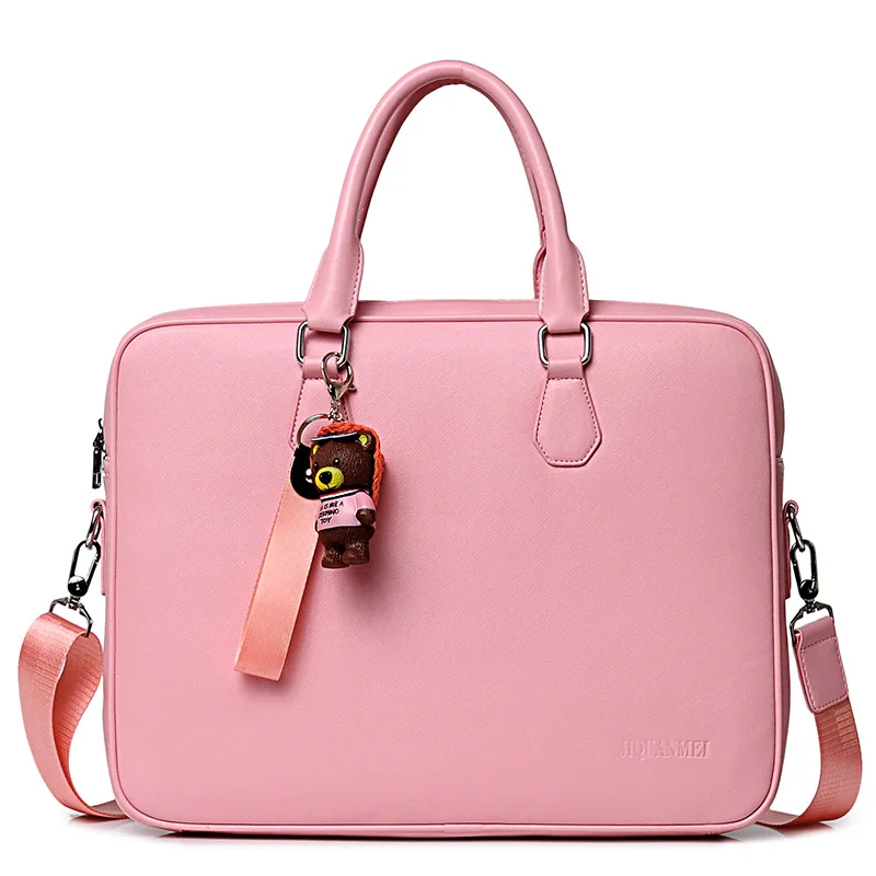 
2019 Vintage Luxury PU Pink Black Multifunction Business Bags Womens Waterproof Briefcase Leather Laptop Bag 