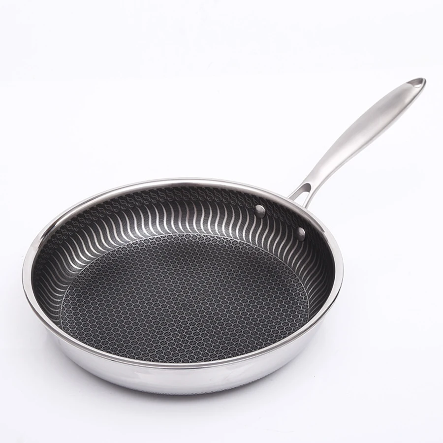 Stainless Steel Kitchen Cookware Non Stick Multipurpose Flat Pan Gas Honeycomb Wok Steak Egg Frying Pan With Lid
