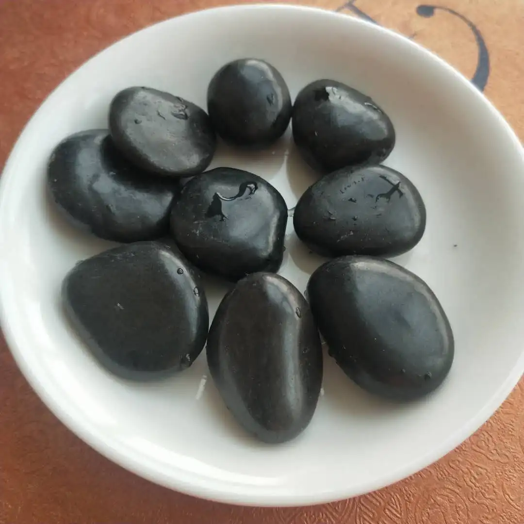 High Polished Black River Cobbles Pebbles For Garden  Black natural high polish pebbles for decorations