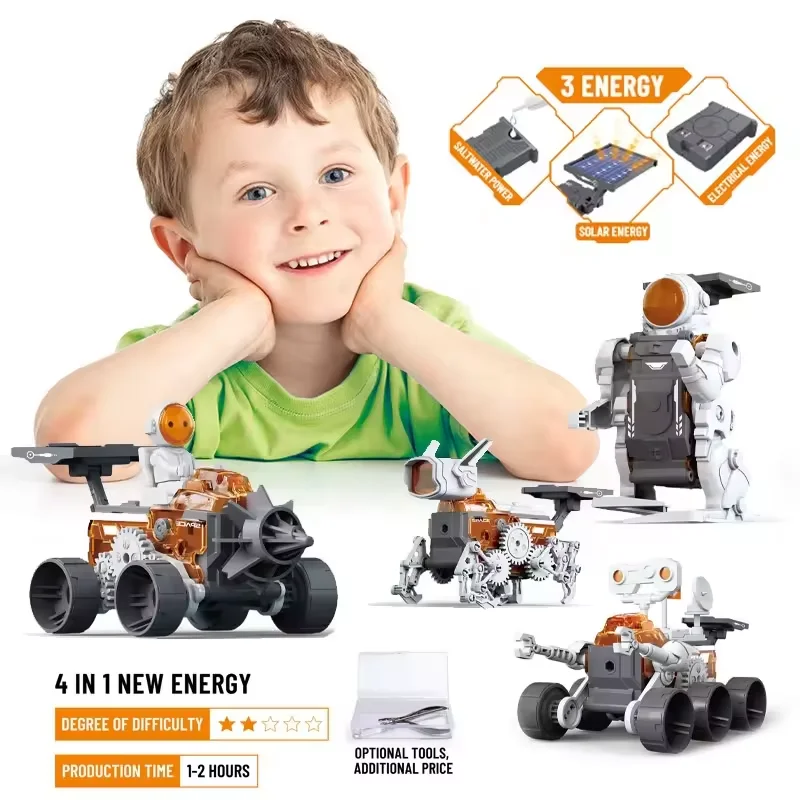 DIY Assemble Toy 4 IN 1 Space Explore Robot Set electrical energy powered space vehicle